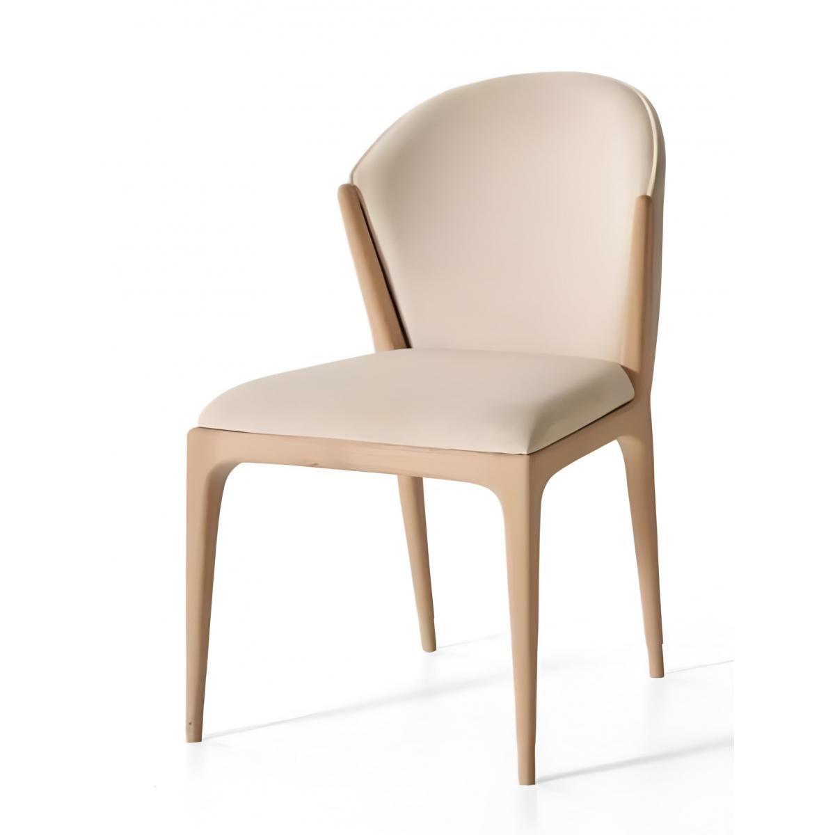 Luxuriöser gepolsterter Esszimmerstuhl aus weichem cremefarbenem Leder mit geschwungener, umlaufender Rückenlehne und