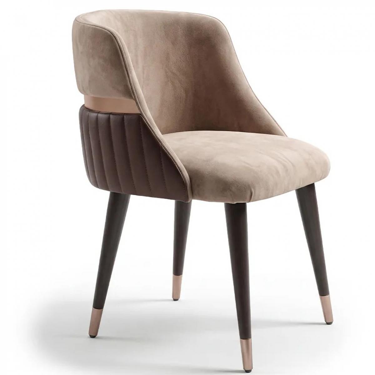 Chaise de salle à manger luxueuse rembourrée en tissu beige et marron par Luxury Group International