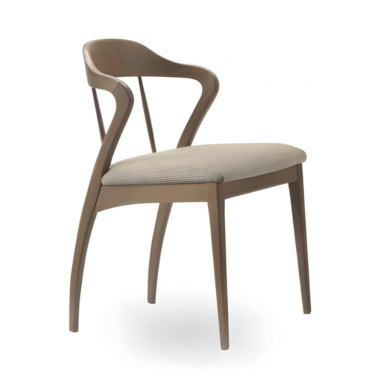 Luxuriöser gepolsterter Esszimmerstuhl mit geschwungener Rückenlehne und Holzgestell in Soft Beige von Luxury Group