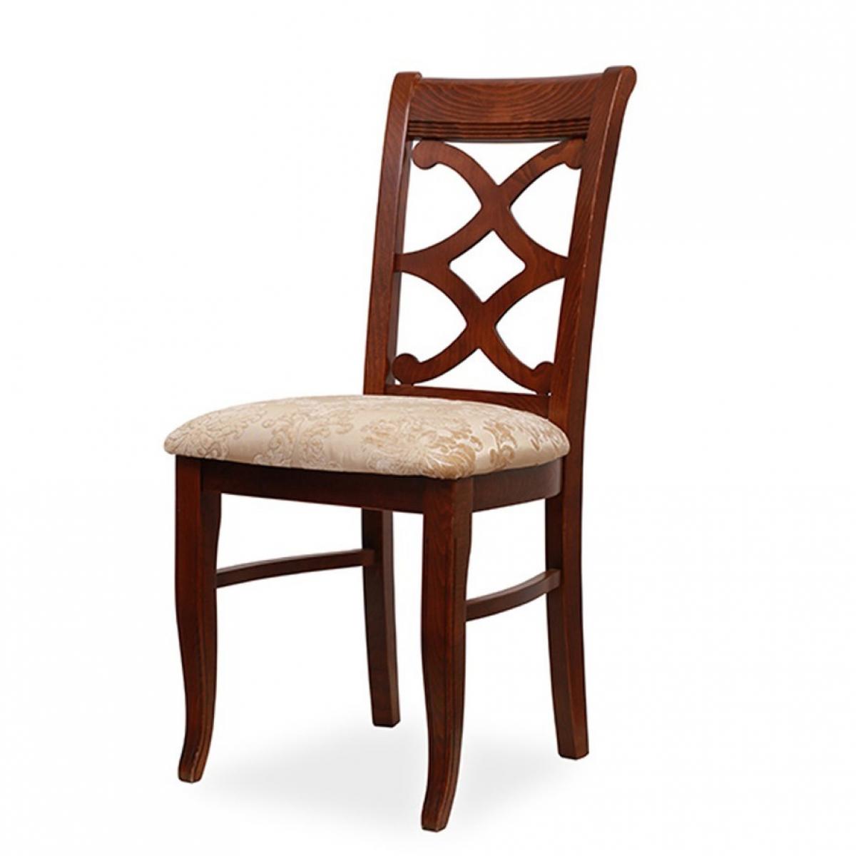 Luxury Upholstered Dining Chair with Decorative Open Backrest - Walnut/Ivory/Silver Grey Finish Front View by Luxury Group International