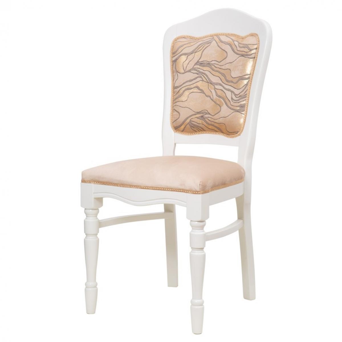 Luxury Upholstered Dining Chair with Decorative Pattern Backrest - Walnut/Ivory Finish Front View by Luxury Group International