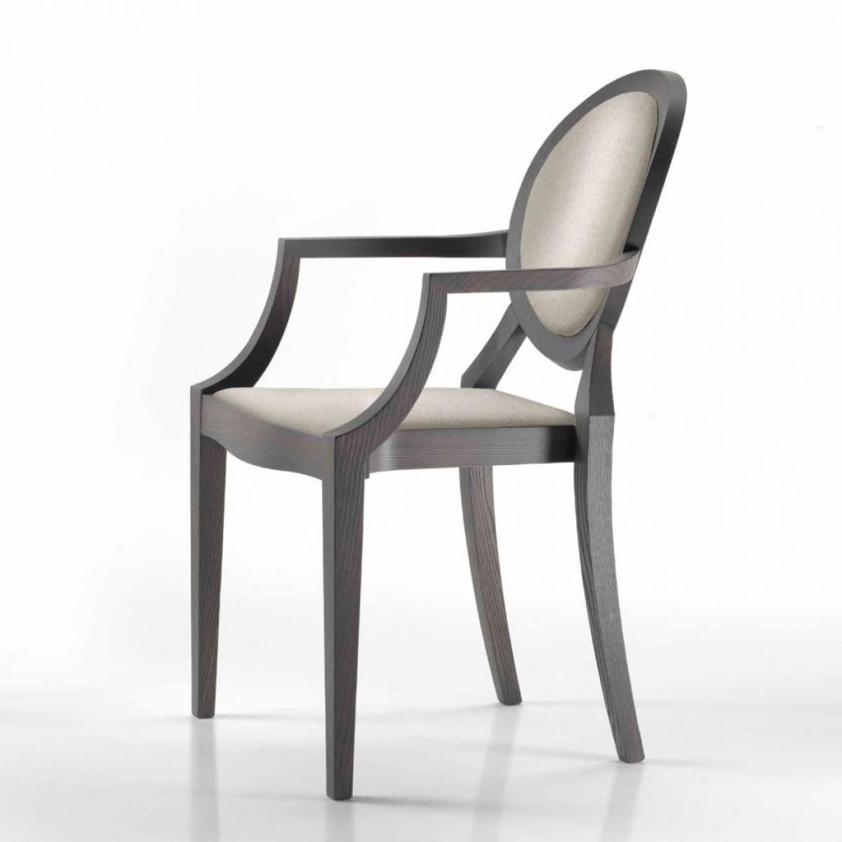 Luxuriöser gepolsterter silbergrauer Esszimmerstuhl mit Medaillon-Rückenlehne auf dunklem Eschenholzsockel von Luxury Group