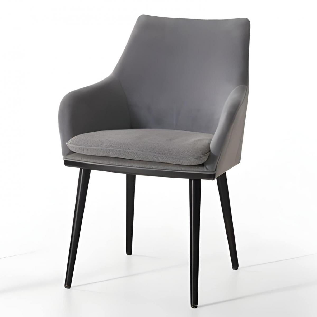 Luxuriöser gepolsterter Dining-Sessel mit geflügelter Rückenlehne in Aschgrau mit schwarzen, konischen Beinen von Luxury