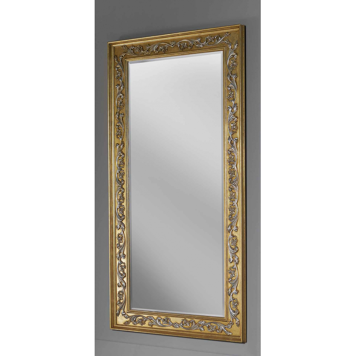 Luxury Vertical Gold Baroque Wall Mirror with Silver Leaf Relief Frame – 185 CM by Luxury Group International