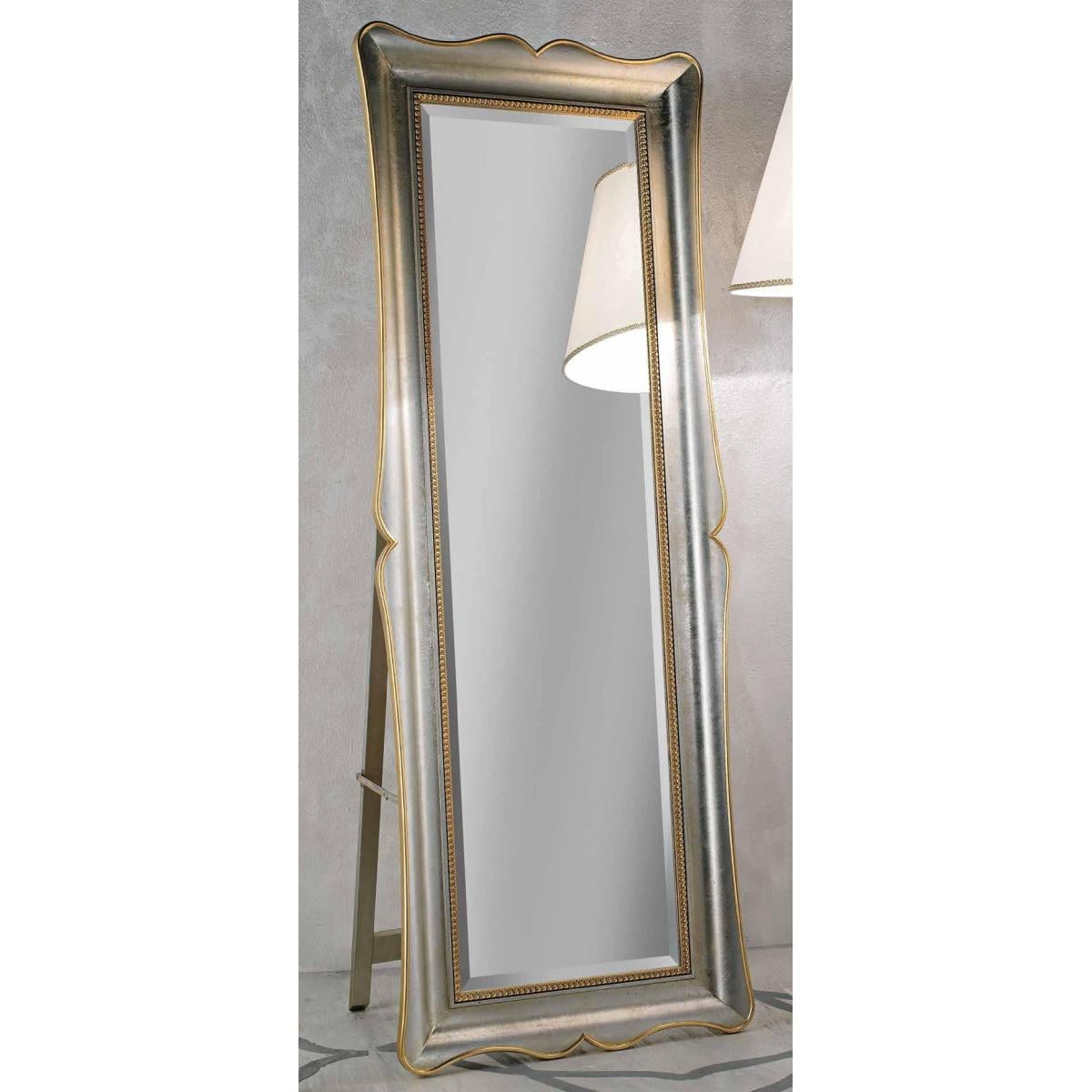 Luxury Vertical Silver Baroque Pedestal Mirror with Gold Inner Beaded Trim in Curved Frame – 185 CM by Luxury Group