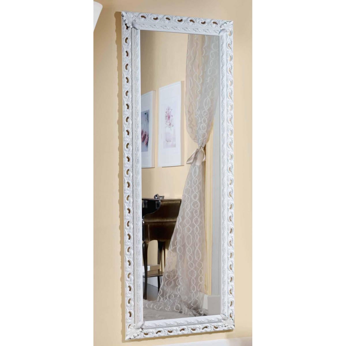 Luxury Vertical White Baroque Wall Mirror with Pierced Leaf Relief Border in Sculpted Frame – 176 CM by Luxury Group