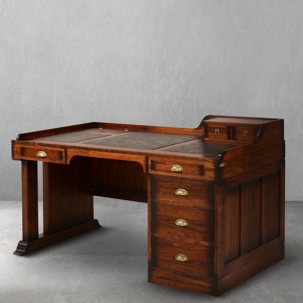 Luxury Vintage Executive Desk with Raised Organizer Shelf - Vintage Style Furniture Front View by Luxury Group International