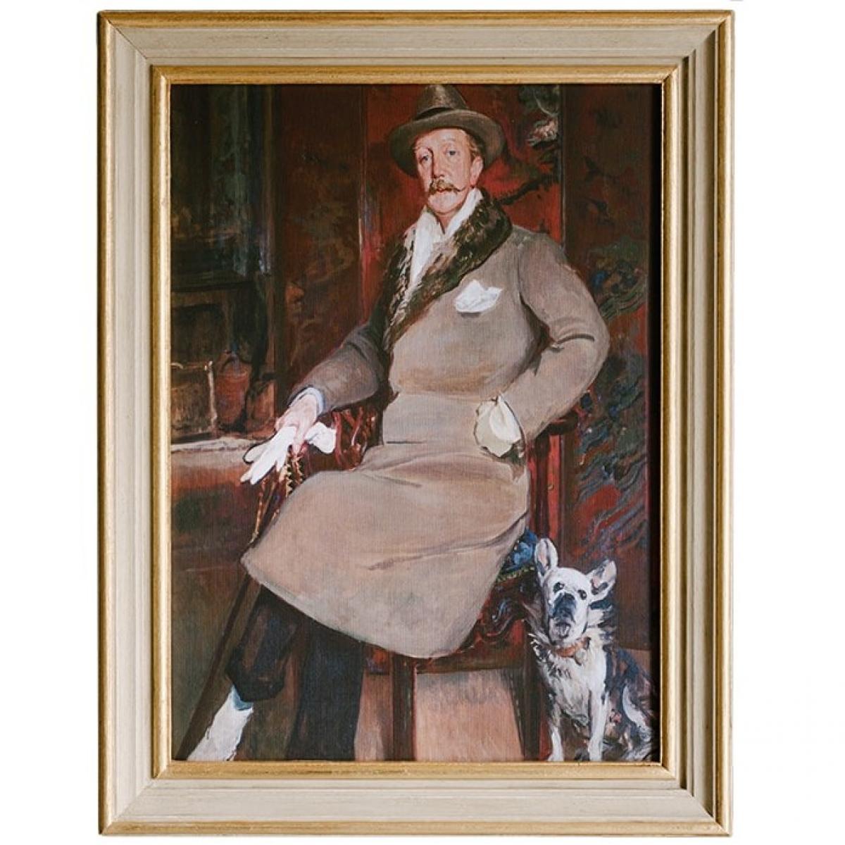Luxus Vintage Herrenporträt Wandkunst in Hellgold mit Mehrschichtigem Verziertem Rahmen von Luxury Group International