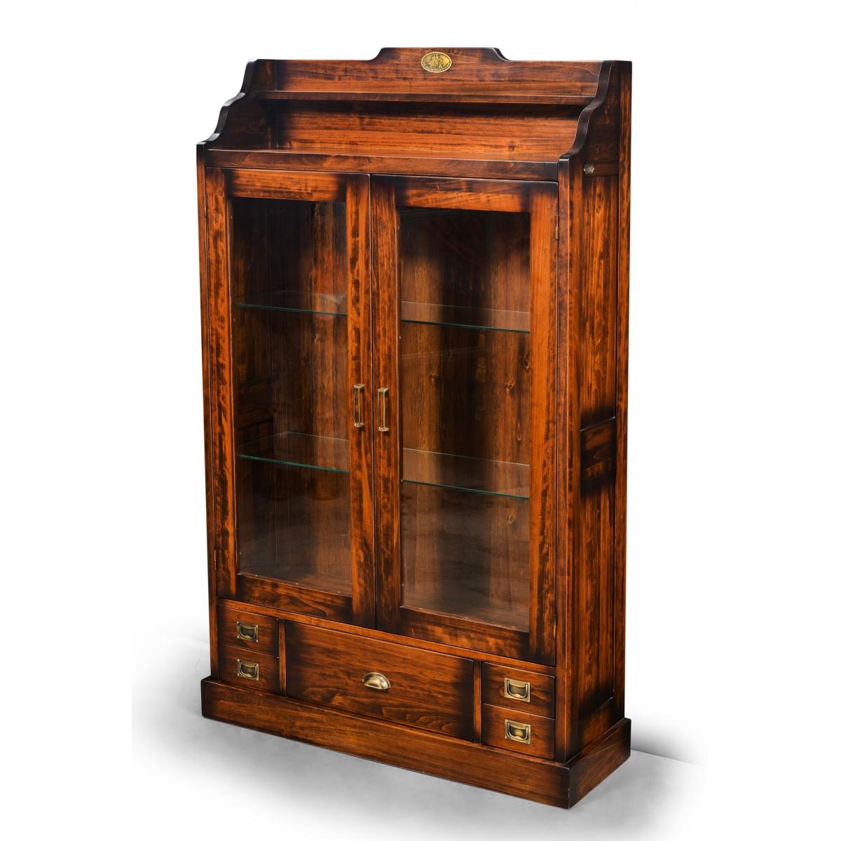 Luxury Vintage Style Display Cabinet with Upper Open Shelf & Multi-Drawer Storage - Vintage Style Furniture Front View by Luxury Group International