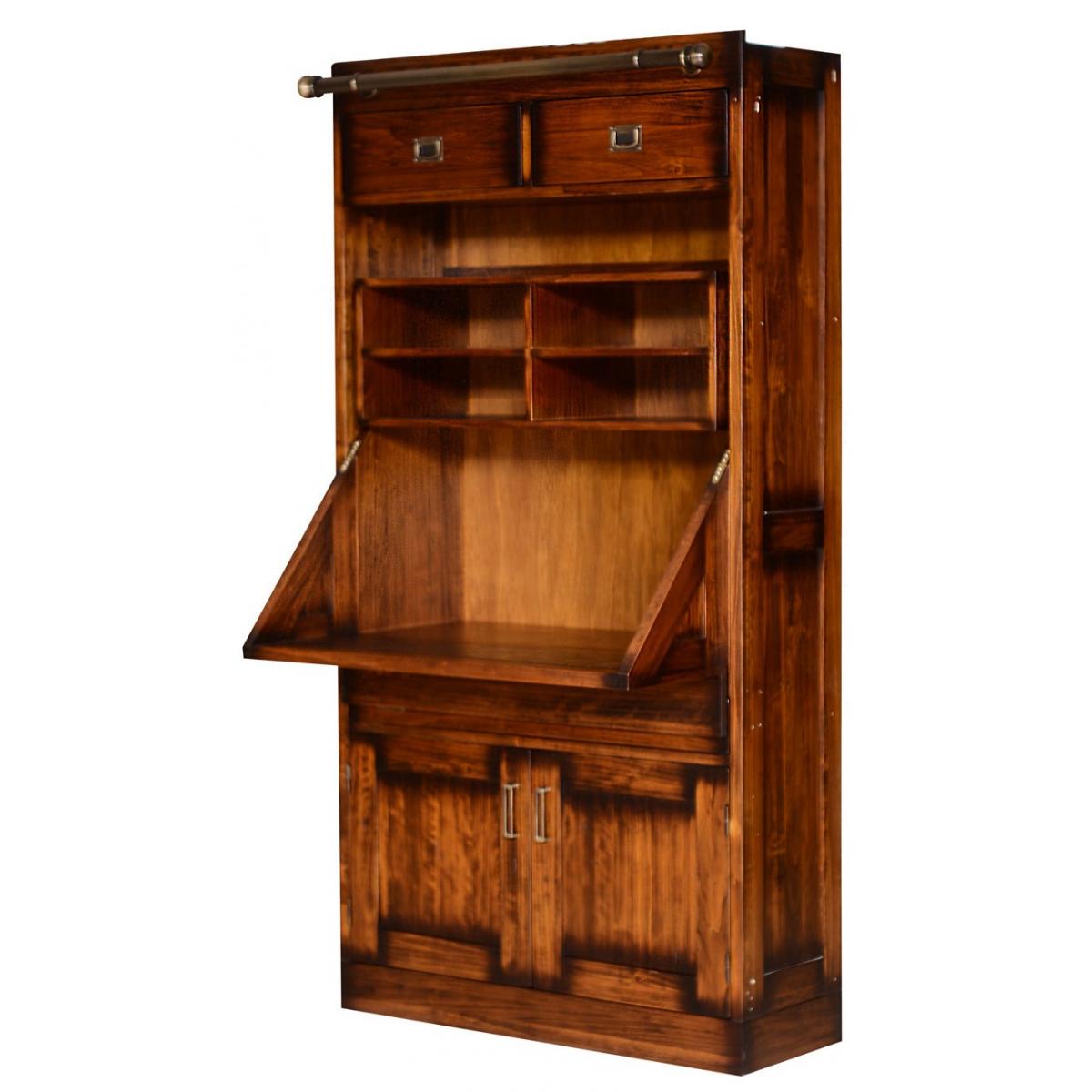 Luxury Vintage Style Multi-Storage Shelve Cabinet with Fold-Down Workstation - Vintage Style Furniture Front View by Luxury Group International