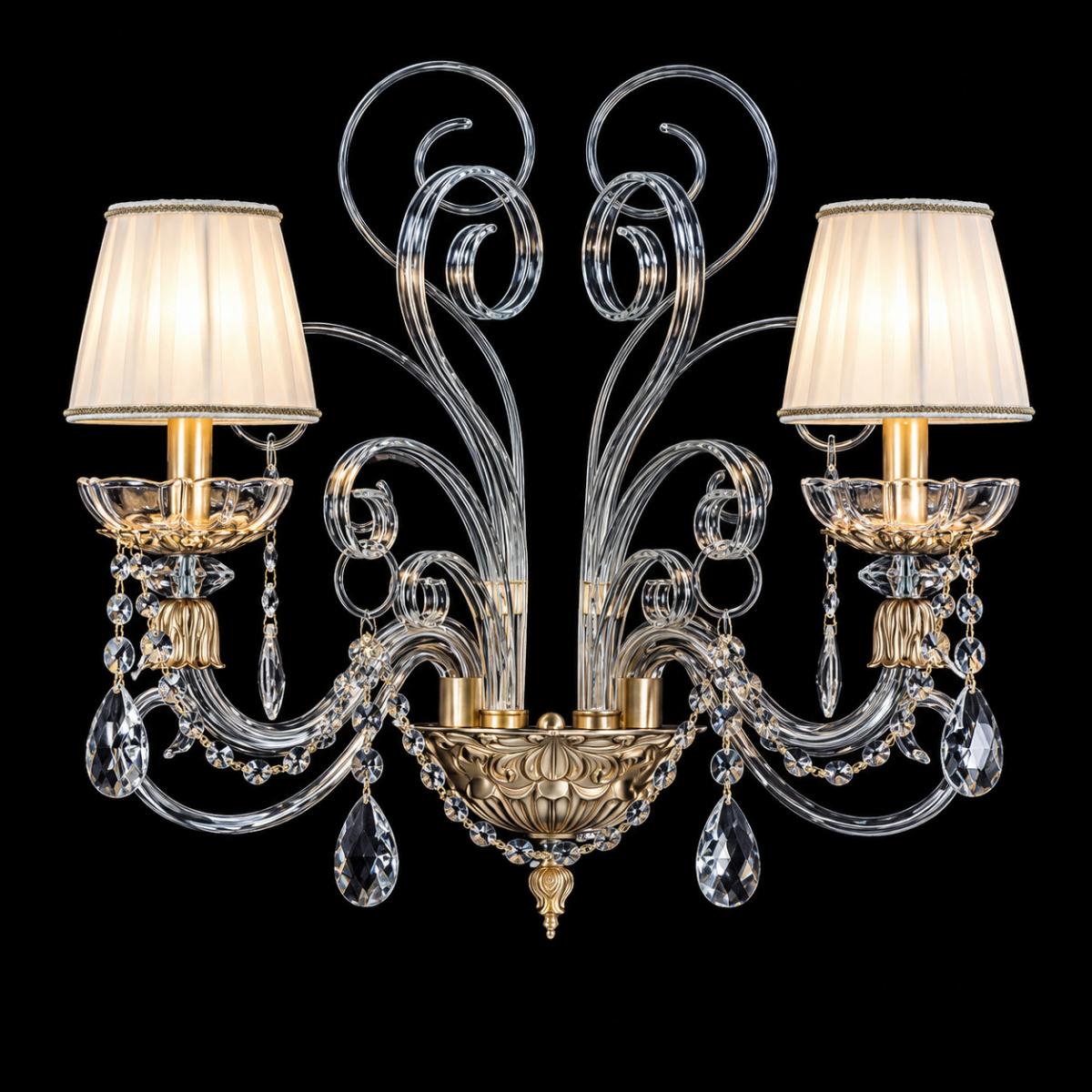 Luxury Wall Lamp in Antique Gold Polished Crystal with Clear Drops & Ivory by Luxury Group International