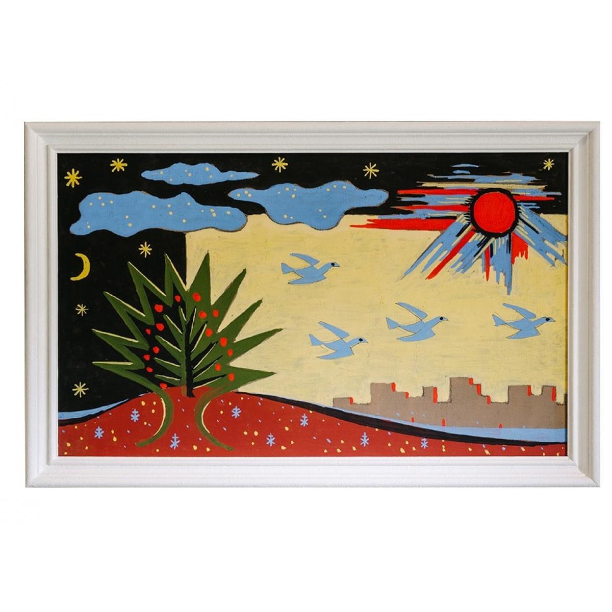 Luxuriöse, farbenfrohe abstrakte Landschaftswandkunst mit zeitgenössischem Sonnenuntergang-Stadtbild-Design von Luxury Group International