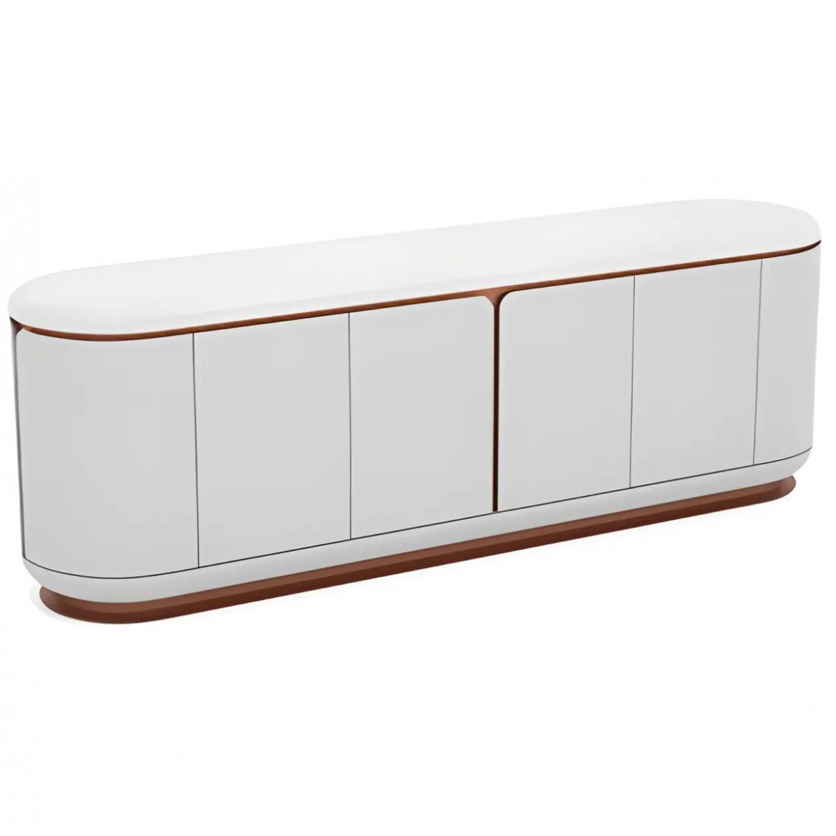 Buffet de luxe en bois massif avec plateau en marbre blanc et finition cuivre, 4 portes par Luxury Group International