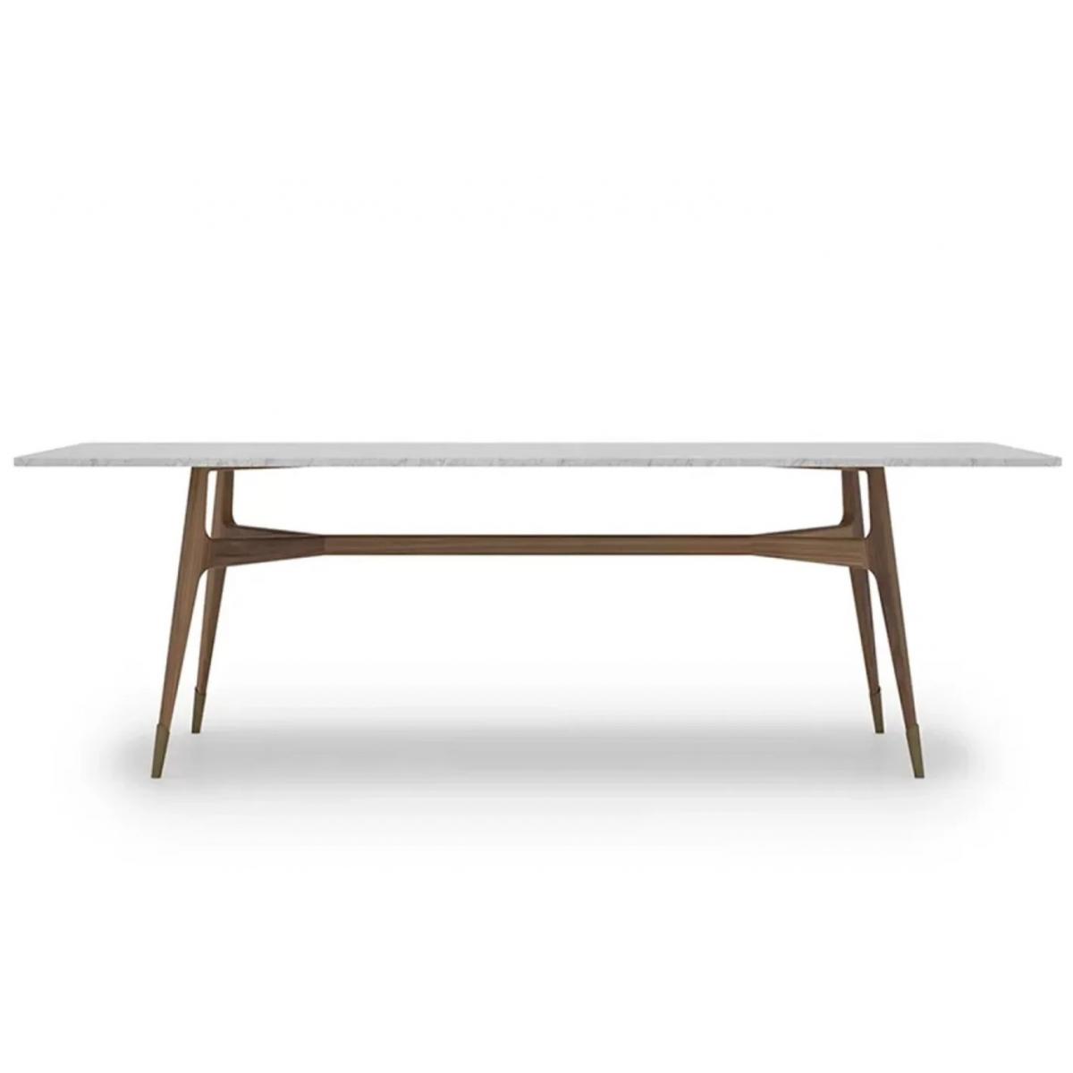Luxury White Marble Top Rectangular Dining Table with Brown Wooden Base by Luxury Group International