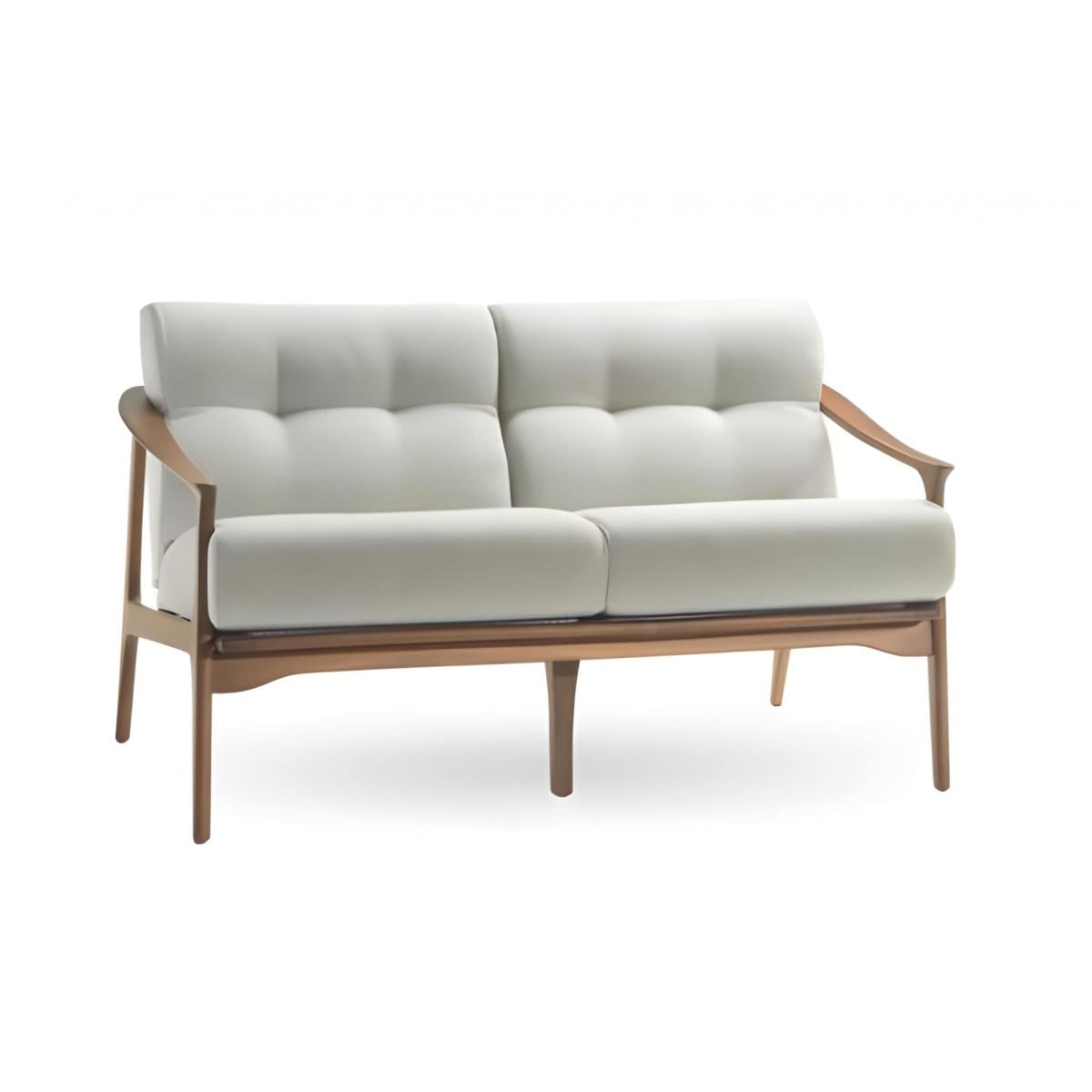 Luxuriöses weißes gepolstertes Mid-Century Spindelrücken-Sofa mit Knopf-Tufting-Details - 2-Sitzer von Luxury Group