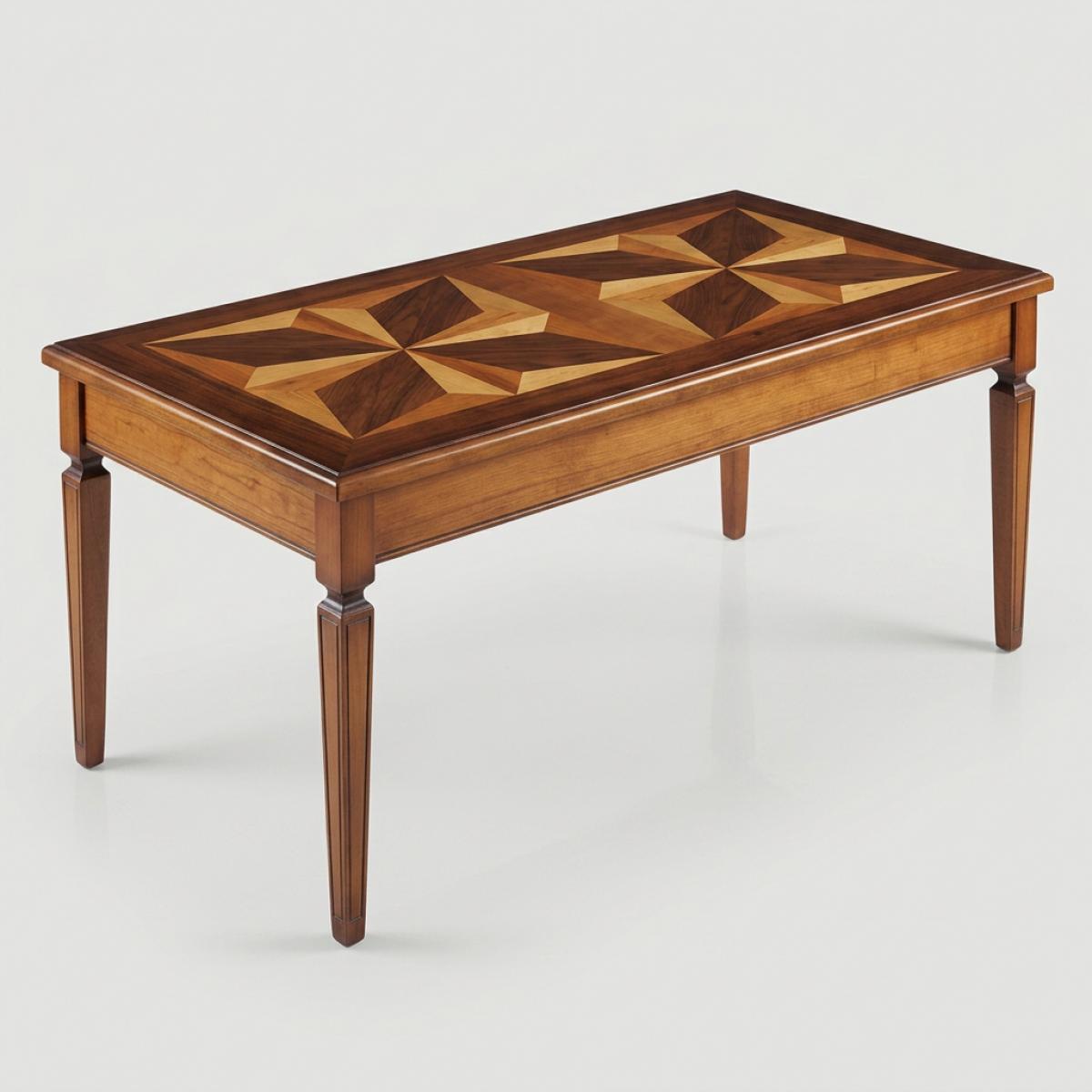 Luxus-Holz-Couchtisch mit dekorativem Parkett-Einlegearbeit und verstecktem Stauraum Vorderansicht von Luxury Group International