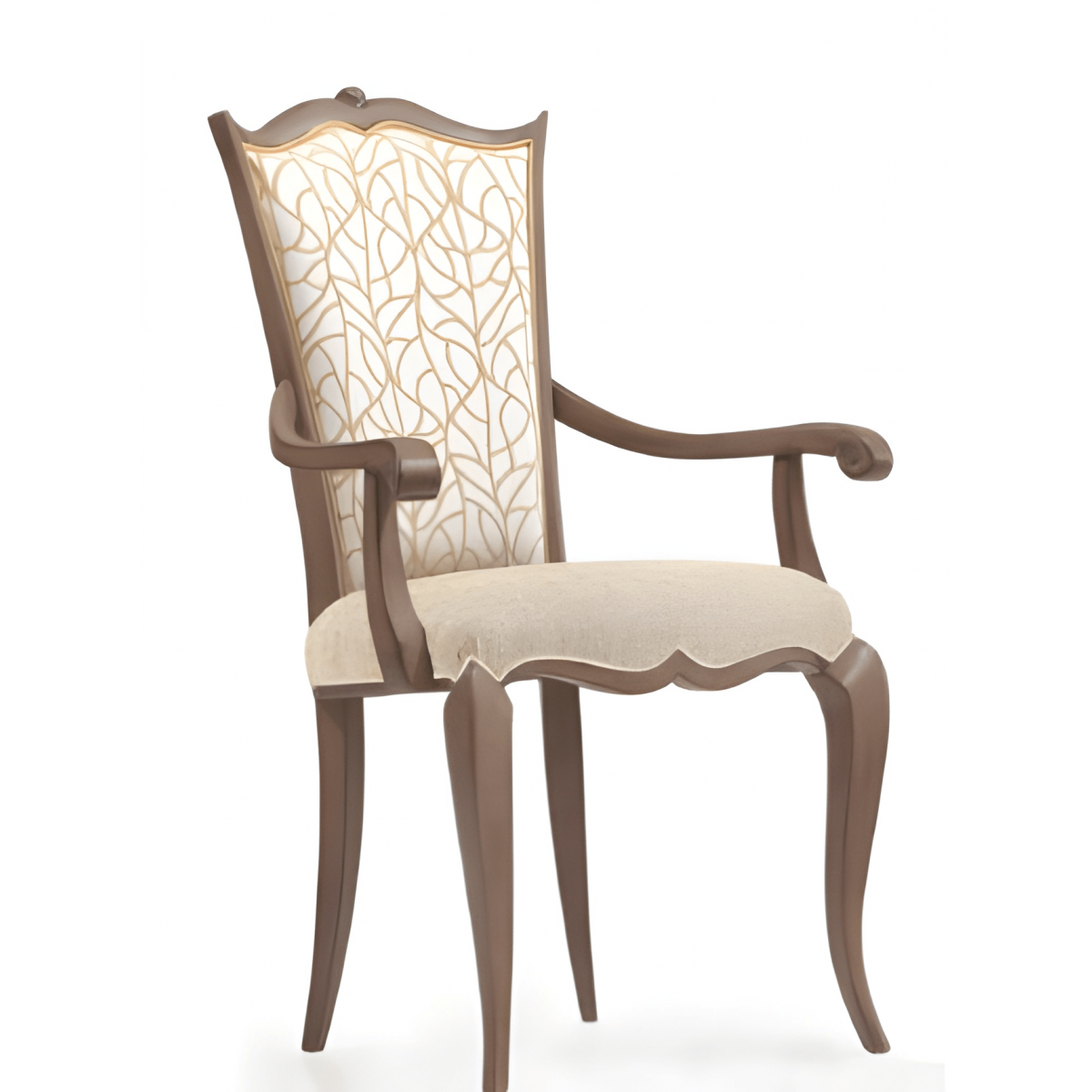 Luxury Wooden Dining Armchair with Cream Upholstered Seat & Decorative Back Panel - Dining Room Furniture Front View by Luxury Group International