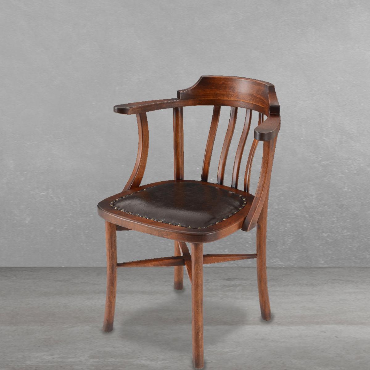 Luxury Wooden Dining Armchair with Leather Seat & Curved Open Backrest - Dining Room Furniture Front View by Luxury Group International