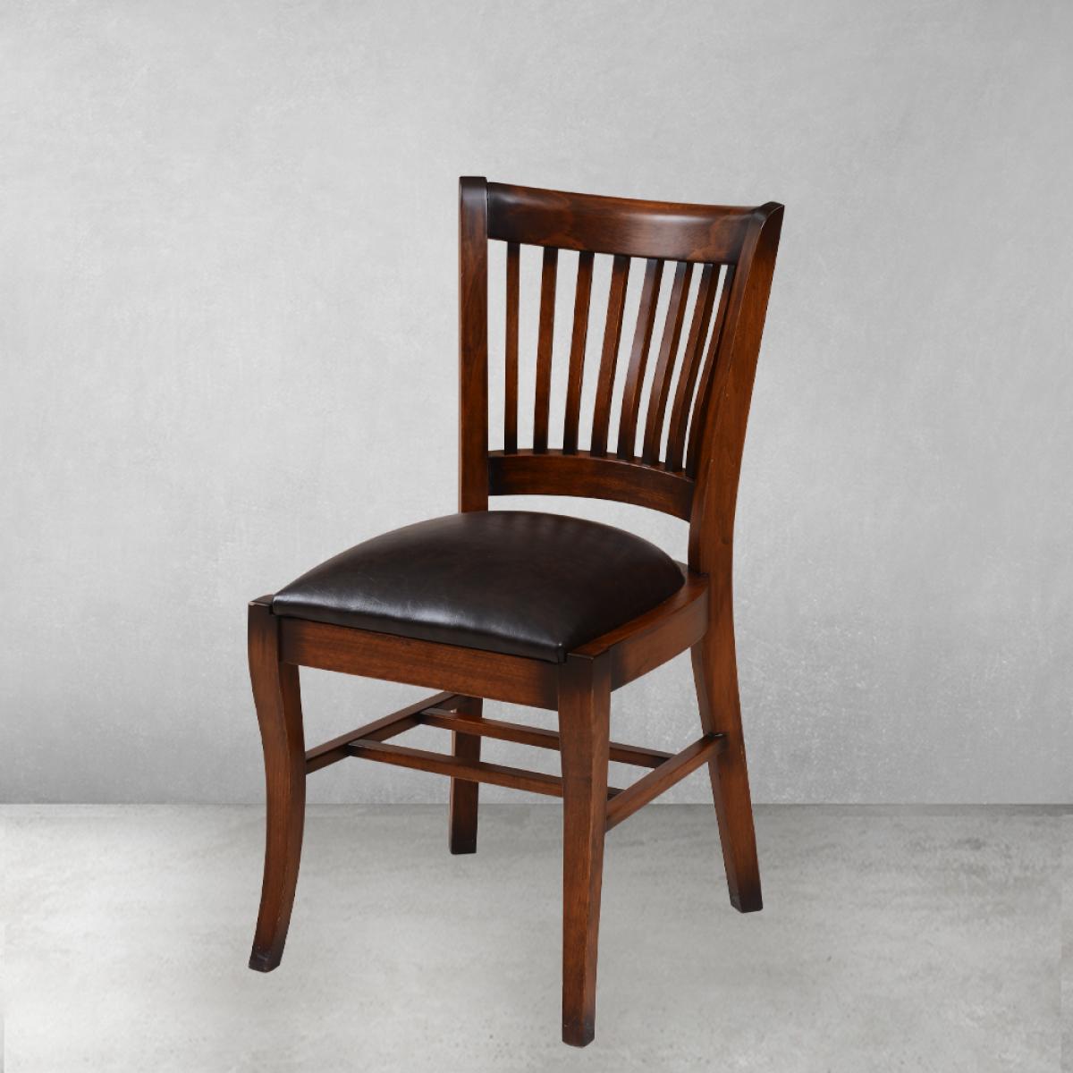 Luxury Wooden Dining Armchair with Leather Seat & Curved Slatted Backrest - Dining Room Furniture Front View by Luxury Group International