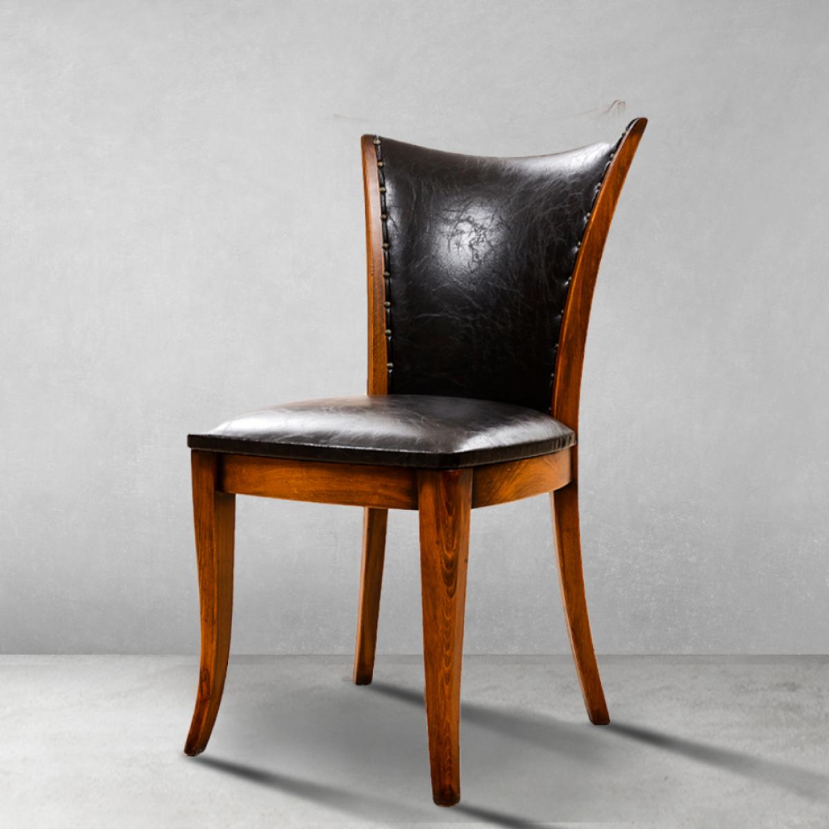 Luxury Wooden Dining Chair in Leather Upholstery with Curved Backrest - Dining Room Furniture Front View by Luxury Group International