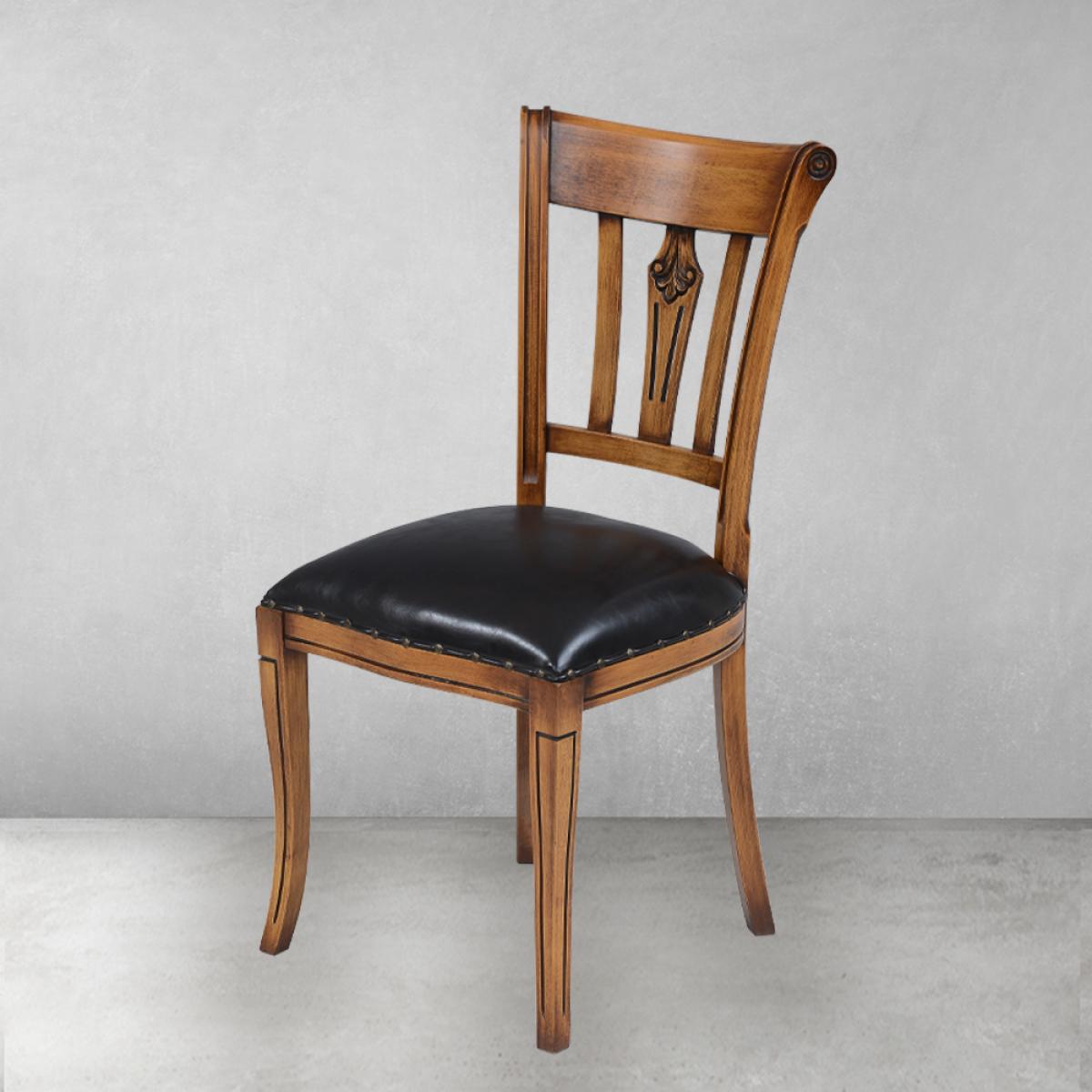 Luxury Wooden Dining Chair with Hand-Carved Backrest & Leather Upholstered Seat - Dining Room Furniture Front View by Luxury Group International