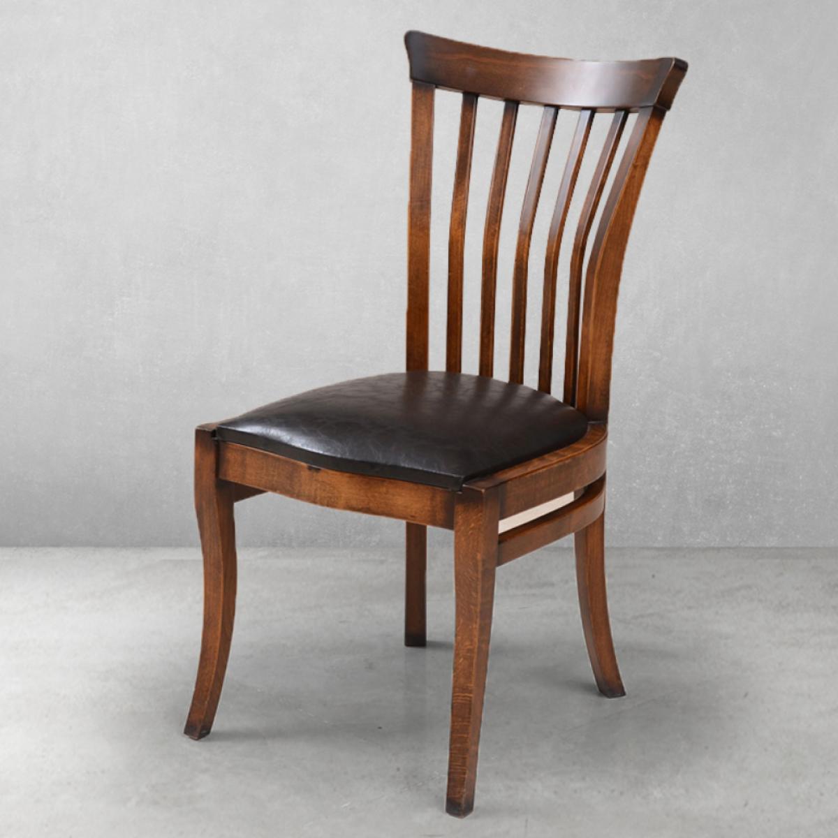 Luxury Wooden Dining Chair with Leather Seat & Curved Slatted Backrest - Dining Room Furniture Front View by Luxury Group International