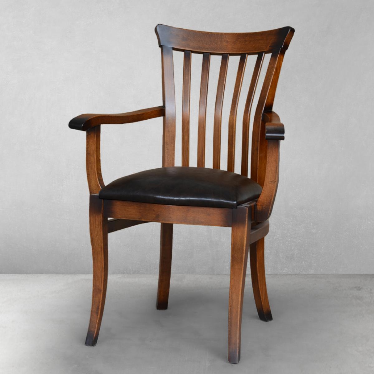Luxury Wooden Dining Leather Armchair with Curved Armrests - Dining Room Furniture Front View by Luxury Group International