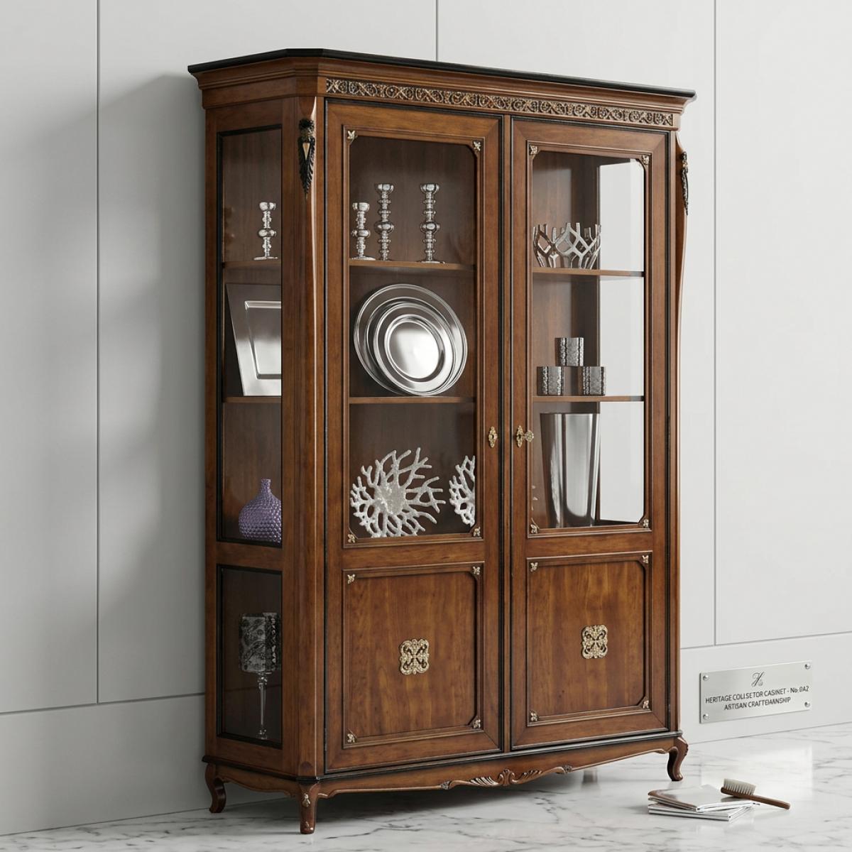 Luxury Wooden Double Door Glass Baroque Display Cabinet - Baroque Furniture Front View by Luxury Group International
