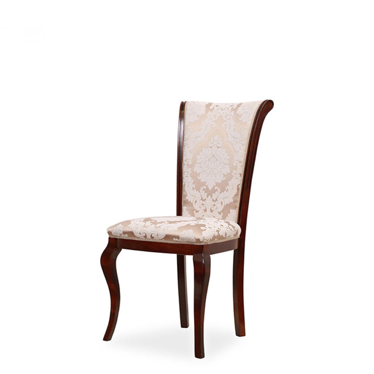 Silla de Comedor Tapizada de Madera de Lujo en Tela Damasco Beige con Respaldo Curvo Vista frontal por Luxury Group International