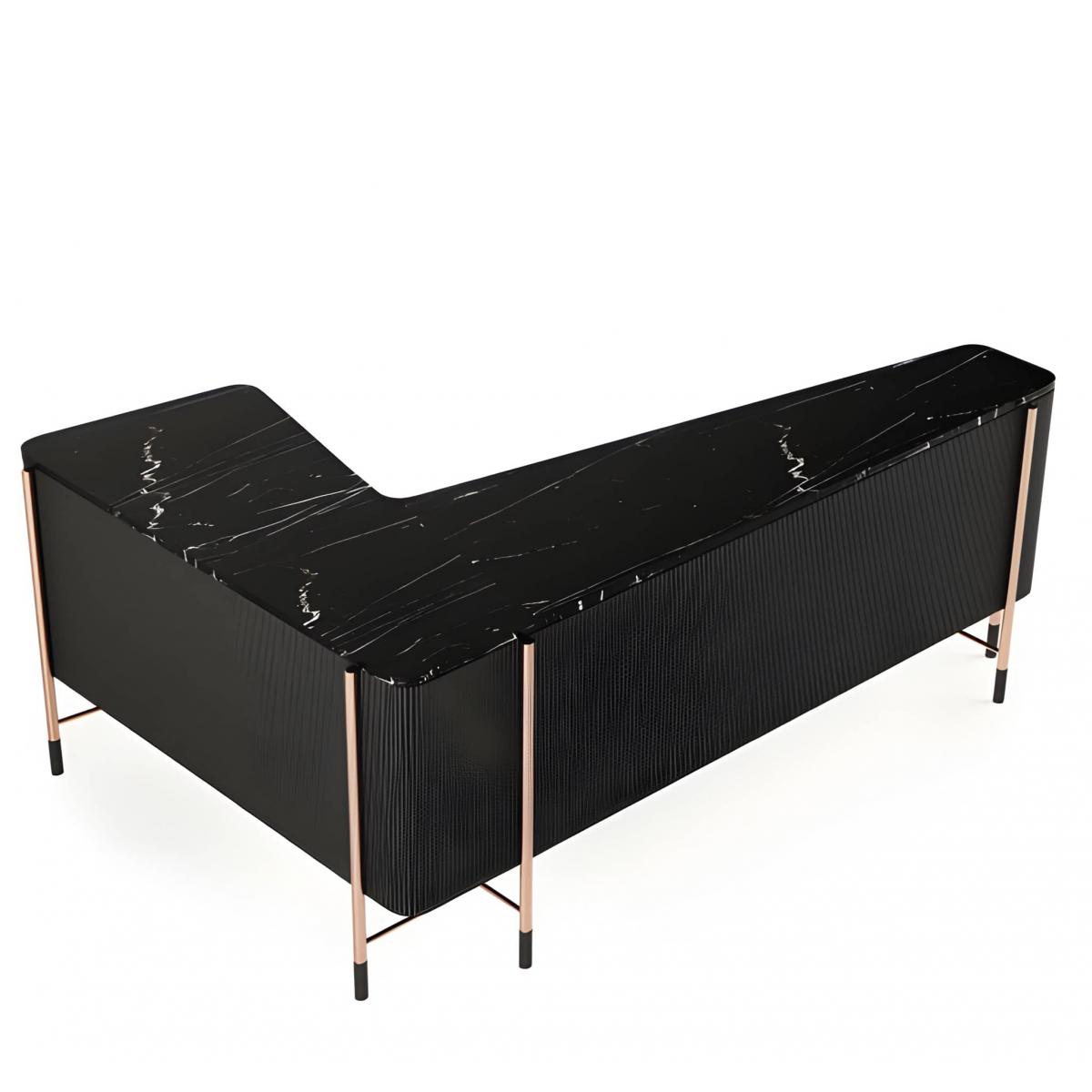 Bureau de Travail de Luxe Finition Noire Mate avec Plateau en Marbre Noir et Pieds en Cuivre par Luxury Group International