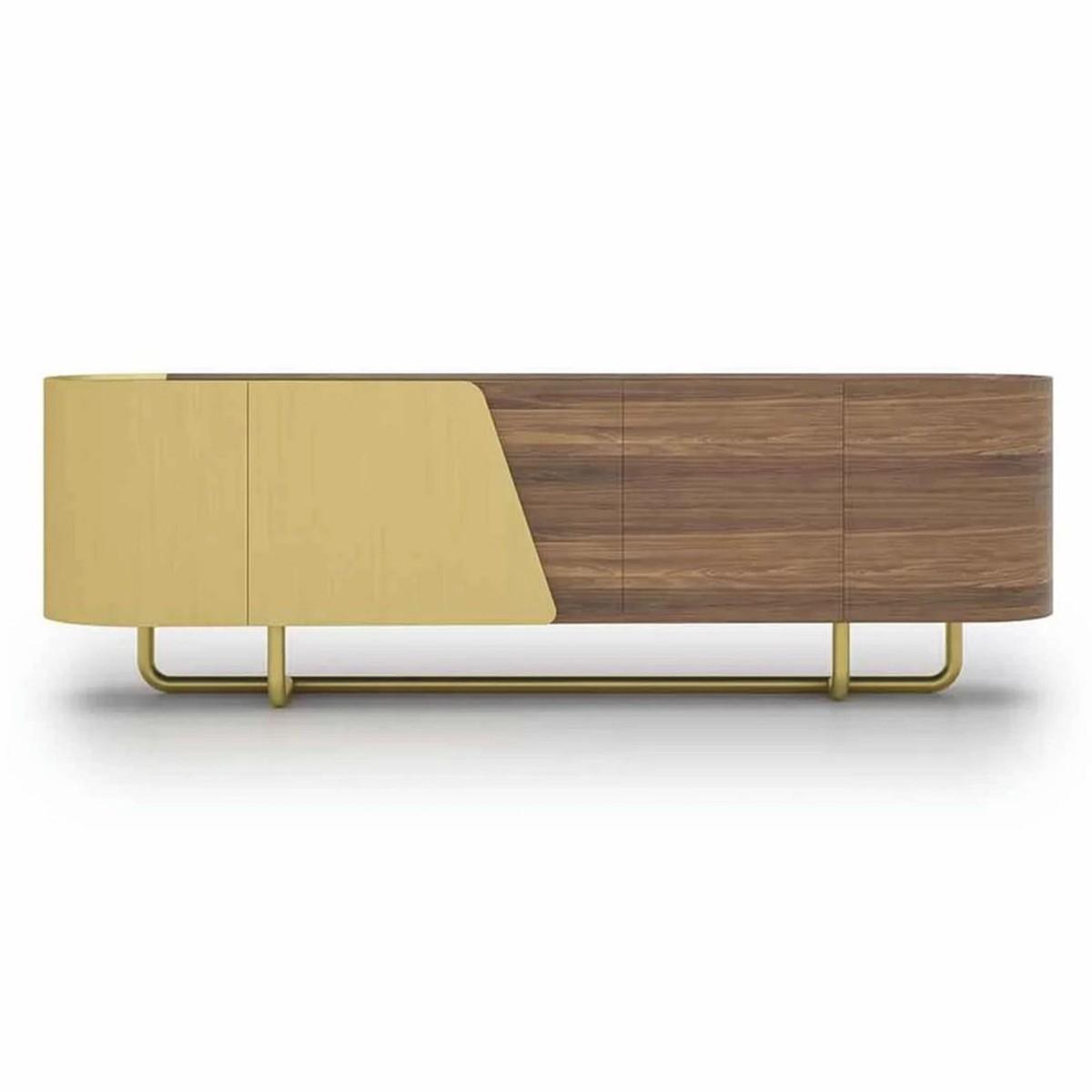 Buffet de luxe jaune / marron en bois massif et laiton avec 4 portes 235 cm par Luxury Group International