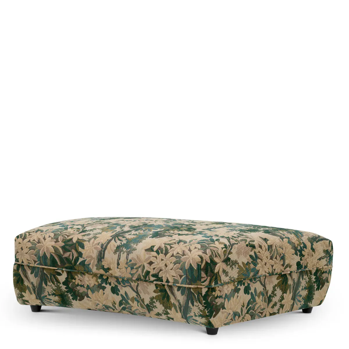Marston Green botanischer Luxus-Ottomane-Sofa in hellbeigem mattem Stoff mit Blattmuster von Luxury Group International