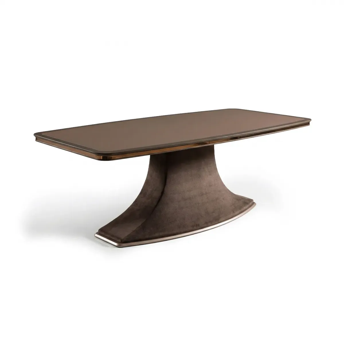 Mocha Brown Rectangular Mid-century Modern Luxury Dining Table with Metal Trim Base by Luxury Group International