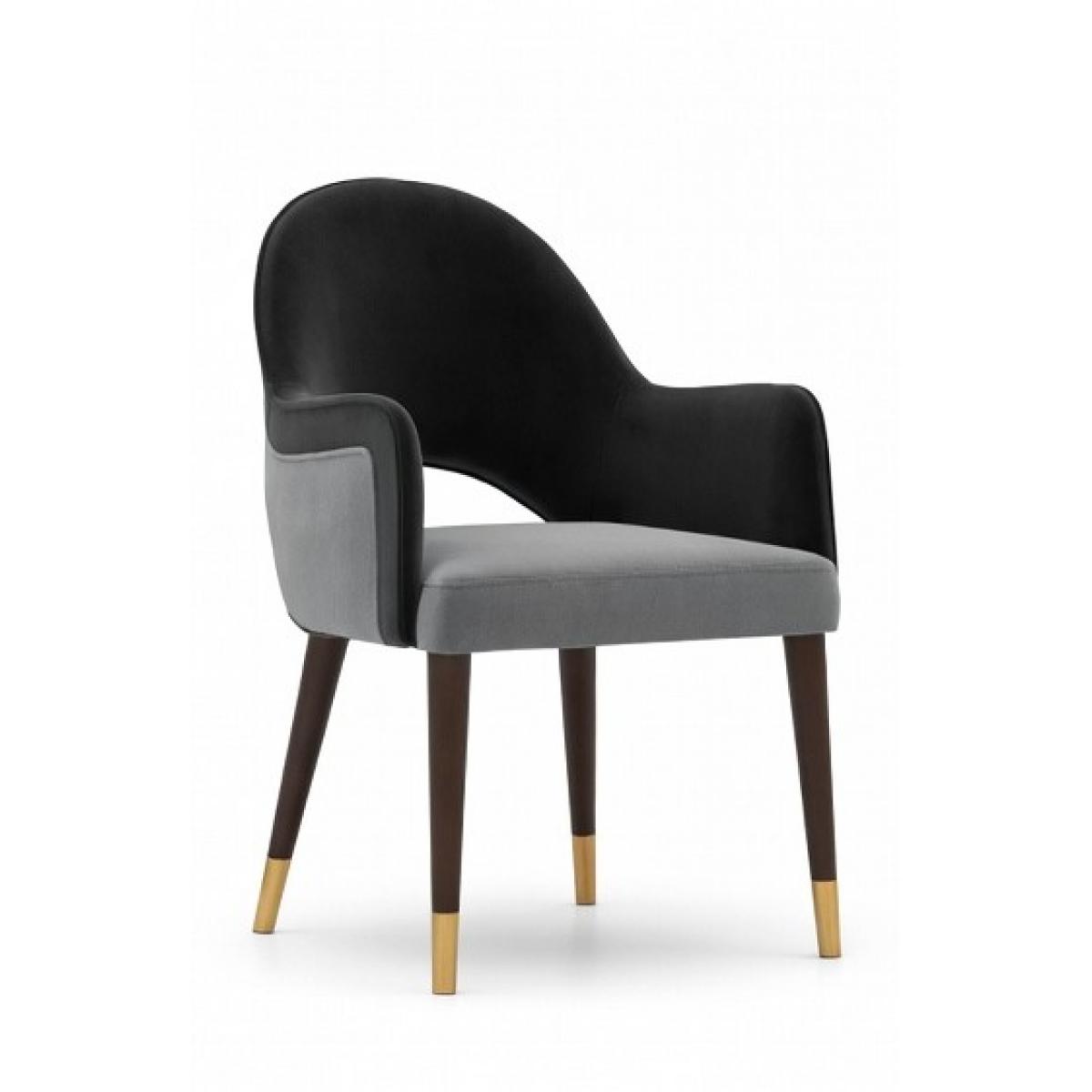 Modern Black Grey Upholstered Luxury Dining Chair with Antique Brass Accents by Luxury Group International