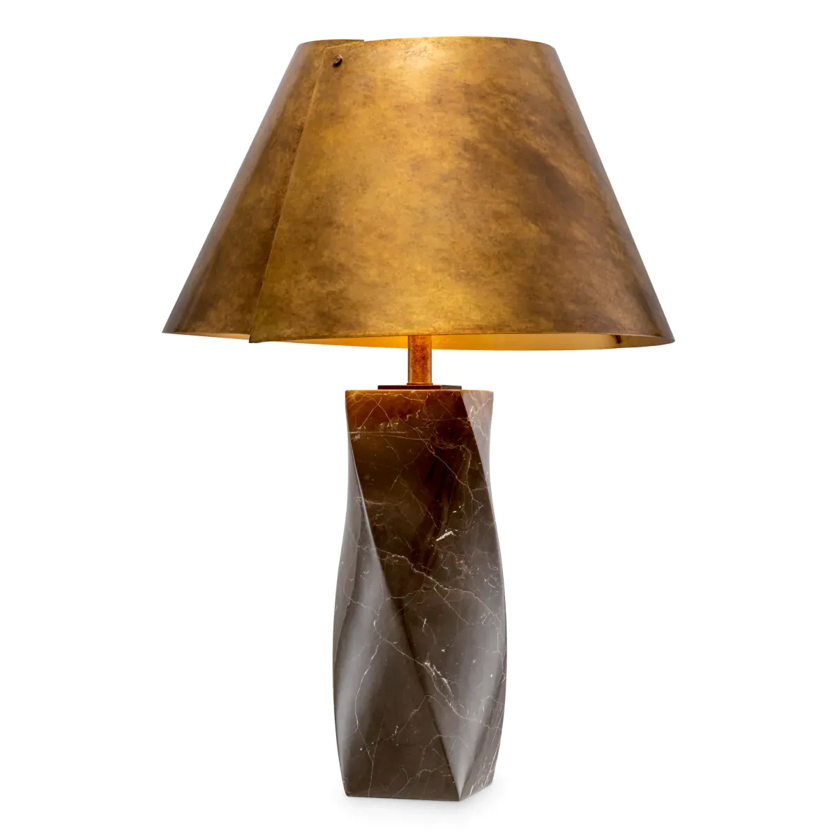 Modern Cordless Luxury Marble Table Lamp with golden metal lampshade gray / antique brass Ø 53 x H. 78 cm by Luxury Group International