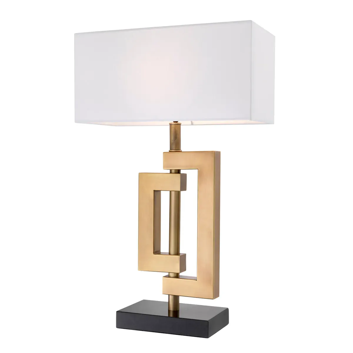 Designer luxury table lamp with granite base antique brass / black / white by Luxury Group International