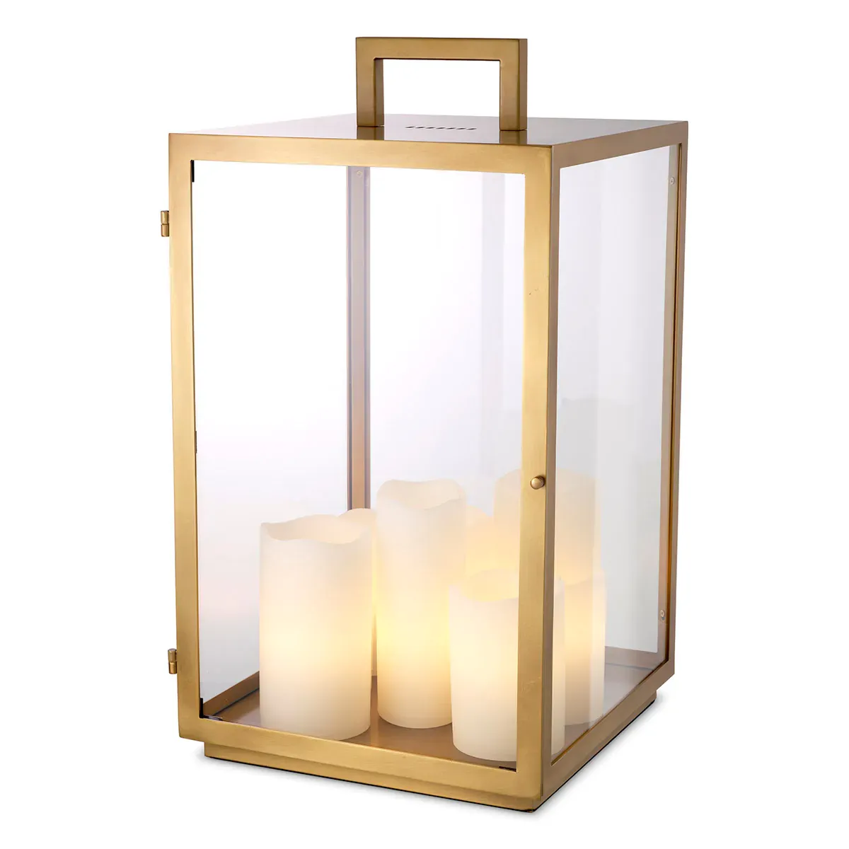 Art Deco Modern Inspired Glass box Golden Frame Luxury Table Lamp with Candle Lantern by Luxury Group International