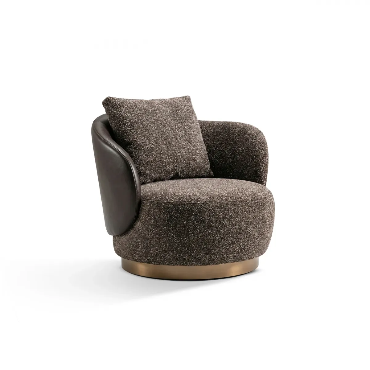 Dark Brown Swivel Accent Round Barrel Luxury Modern Upholstered Armchair by Luxury Group International