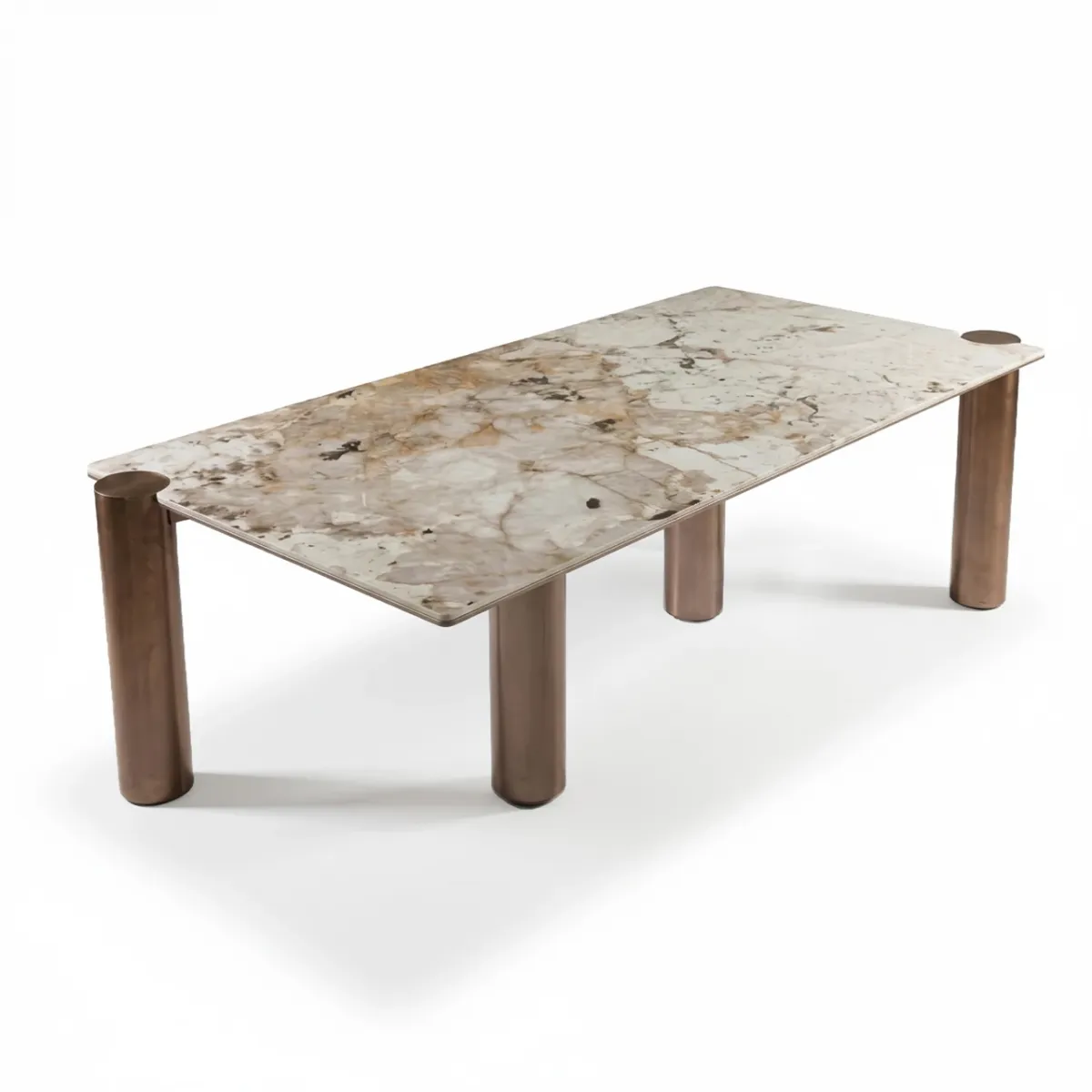 White marble top rectangular luxury dining table with metal legs by Luxury Group International
