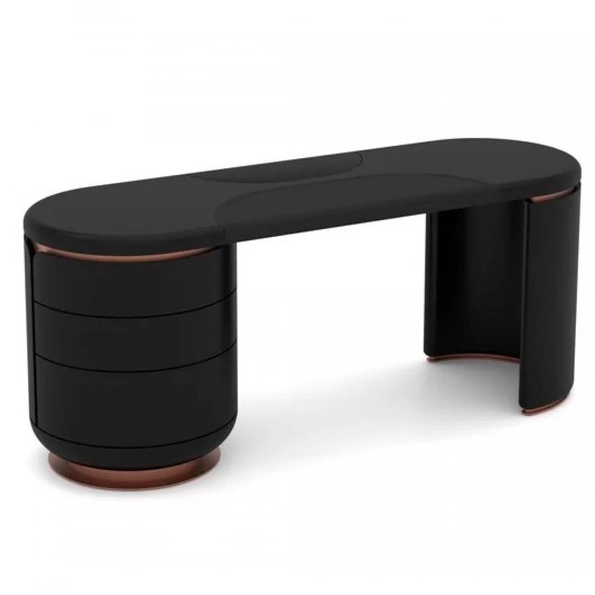 Bureau de luxe moderne minimaliste en noir mat avec détails en cuivre et rangement tiroir par Luxury Group International