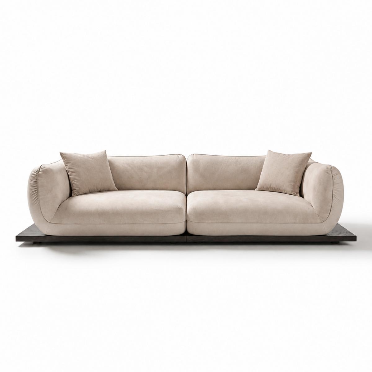 Divano in pelle moderna di lusso con braccioli arrotondati e tessuto opaco beige crema di Luxury Group International