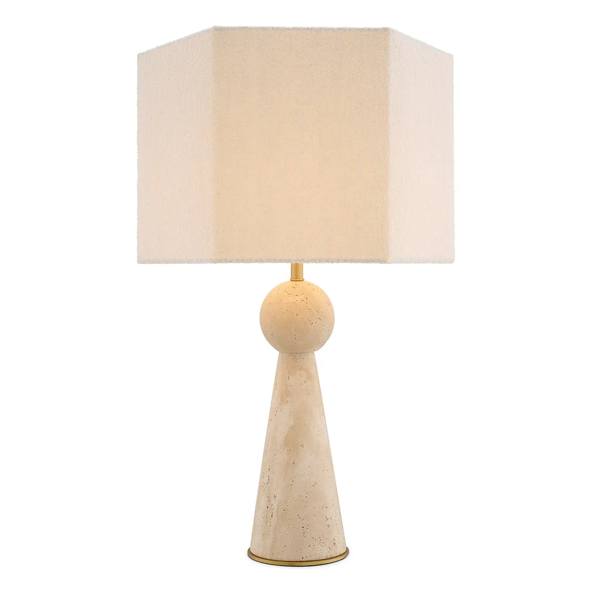 Modern Pearl Luxury Modern Table Lamps in beige travertine with hexagonal lampshade by Luxury Group International
