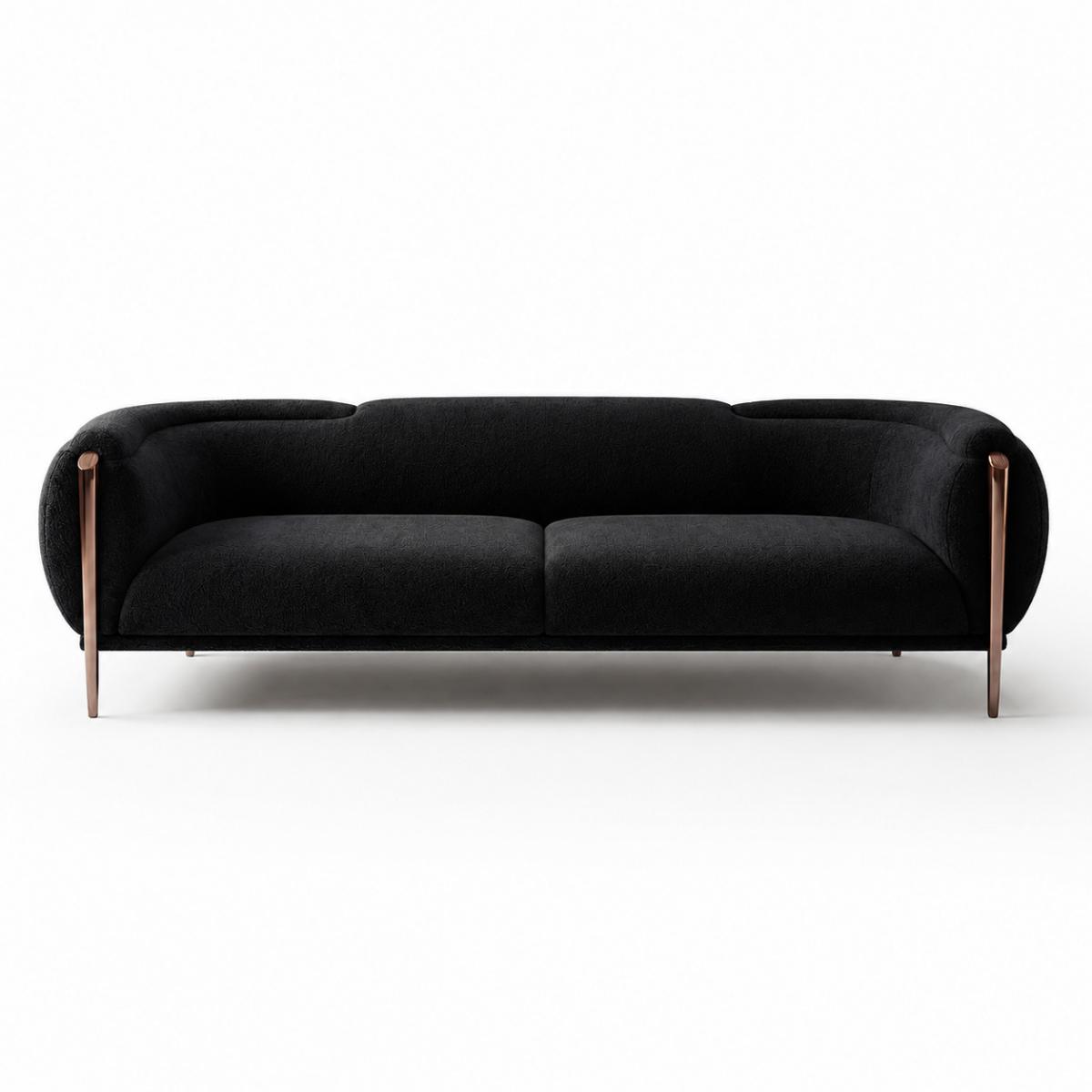 Black Contemporary Curved Luxury Sofa with Rose Gold Accents for Modern Living Rooms by Luxury Group International