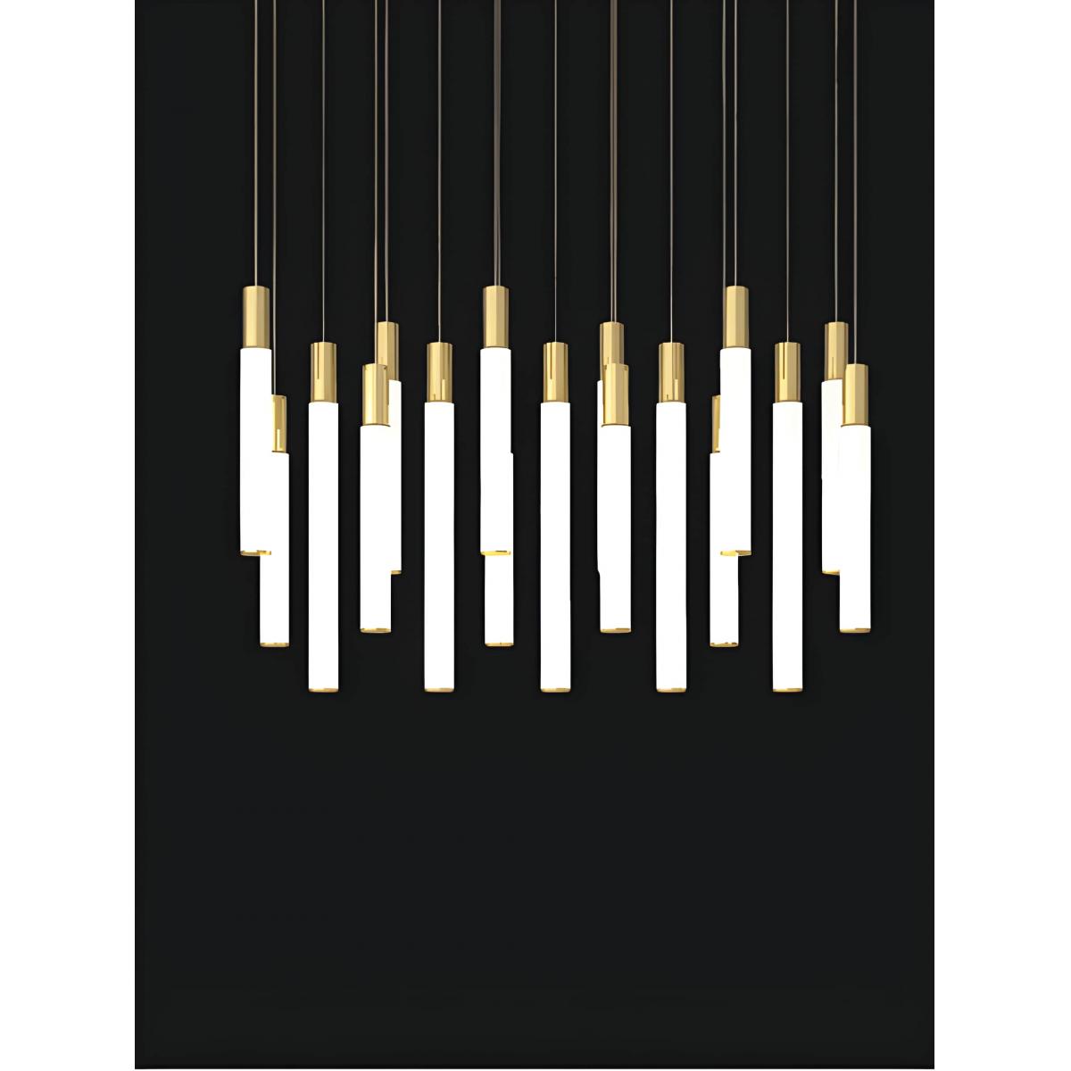 Multi LED weiße Röhre Antik Goldfarbener Pendelleuchter von Luxury Group International