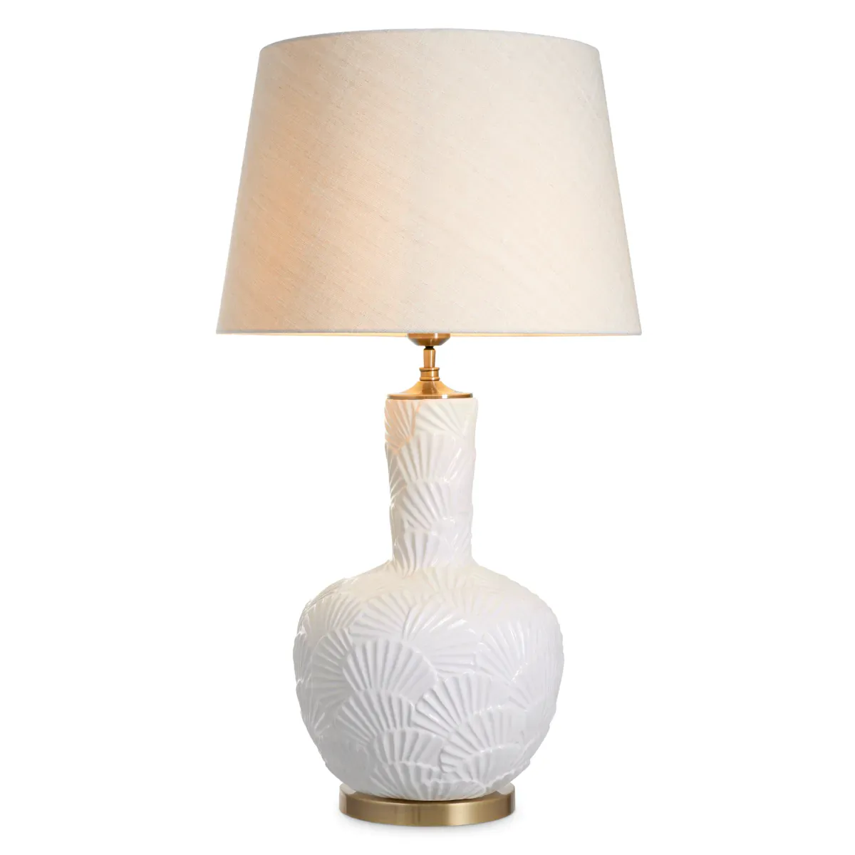 Off-white shade ceramic vase design luxury table lamp with antique brass finish by Luxury Group International