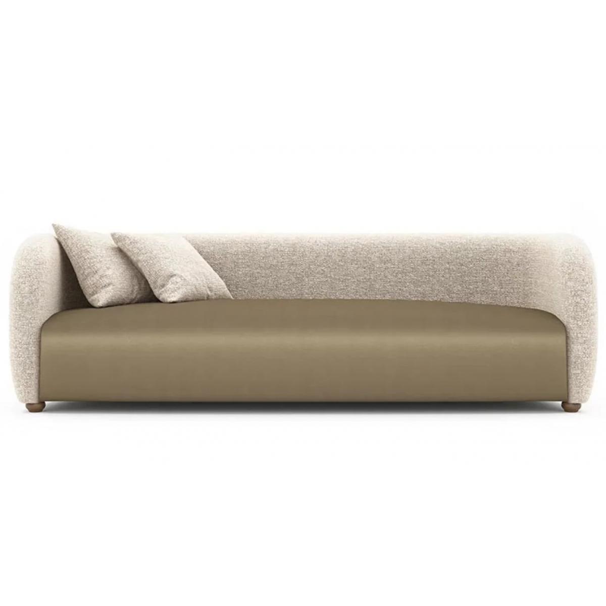 Olive & Cream Luxury 3 Seater Curved Sofa with Boucle Upholstery – Luxury Sofa – Hotel Sofa Front View by Luxury Group International