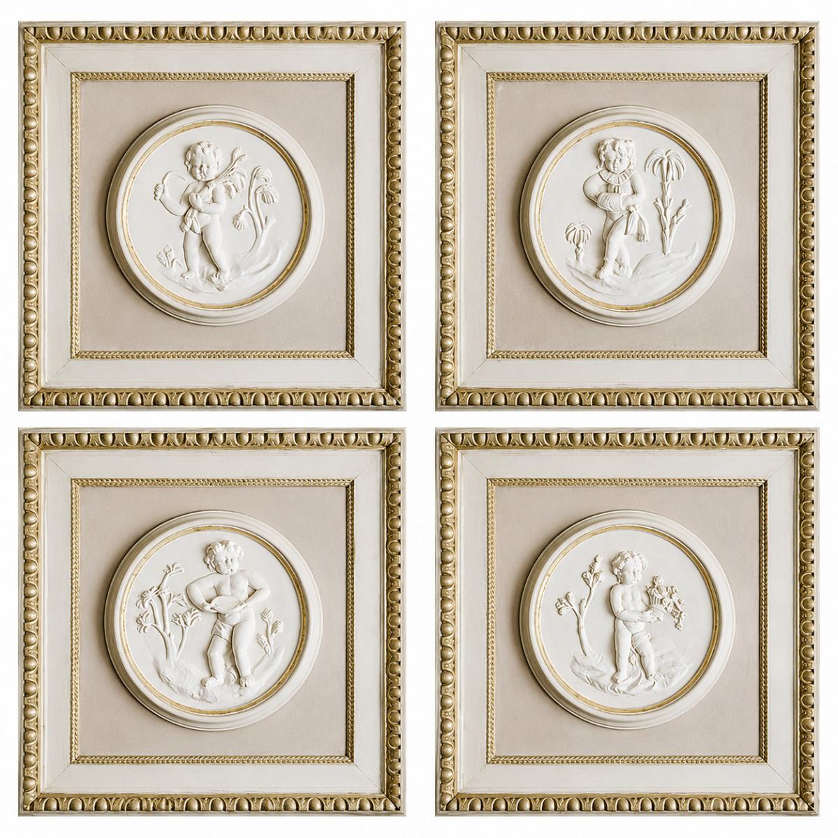 Luxury Cherub Relief Wall Art Set of 4 with Antique Ivory and Gold Framed Panels by Luxury Group International