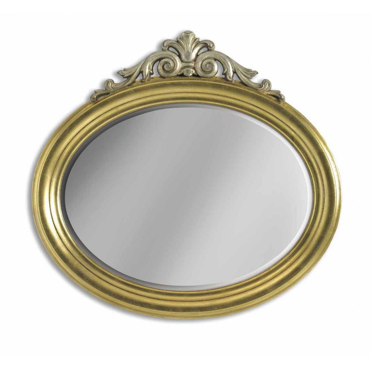 Oval Baroque Luxury Gold Wall Mirror with Silver Scroll Crest - Baroque Mirror Front View by Luxury Group International