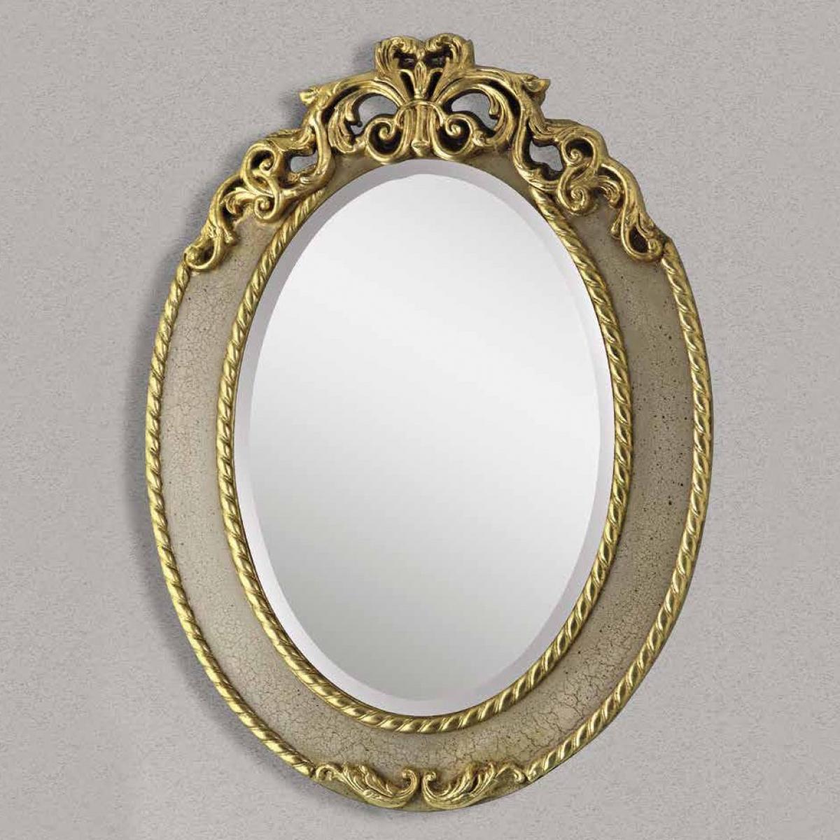 Oval Baroque Luxury Wall Mirror with Ornate Carved Crown & Rope-Twist Frame - Gold & Silver Variants Front View by Luxury Group International