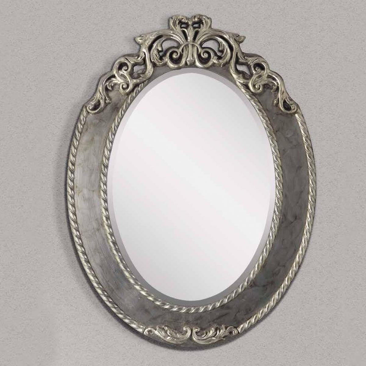 Oval Baroque Luxury Wall Mirror with Ornate Carved Crown & Rope-Twist Frame - Gold & Silver Variants Front View by Luxury Group International